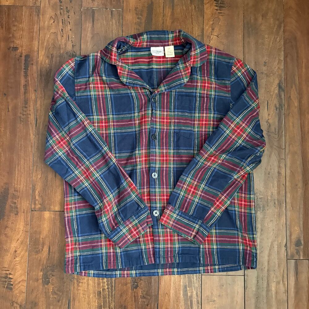 Vintage LL Bean Flannel Shirt Mens M Navy Blue Plaid Red Button Up Relaxed Fit